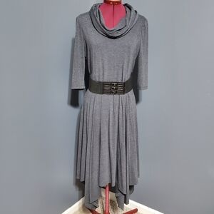 RB Collection Asymmetrical Gray Dress with Cowl Neck Half Sleeve Women's Size 8